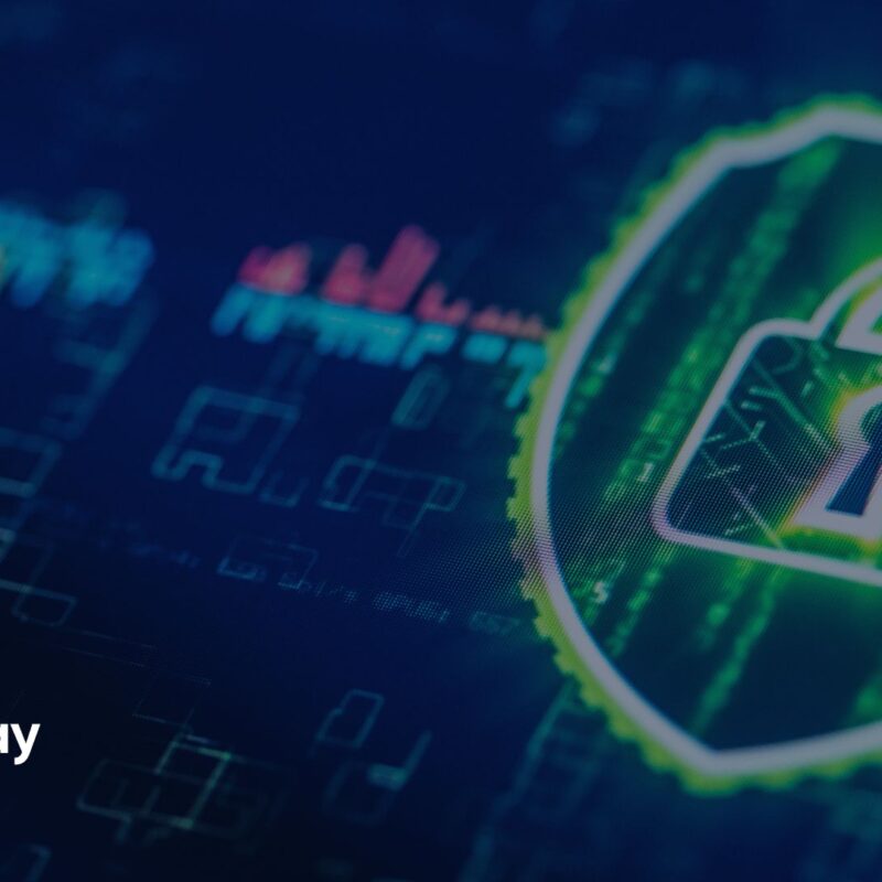 Azupay banner featuring a glowing green digital padlock inside a shield on a dark blue background with the Azupay logo in the corner for Scams Awareness Week.